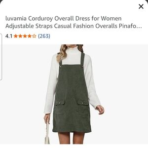 Luvamia Green Corduroy Overall Dress for Women